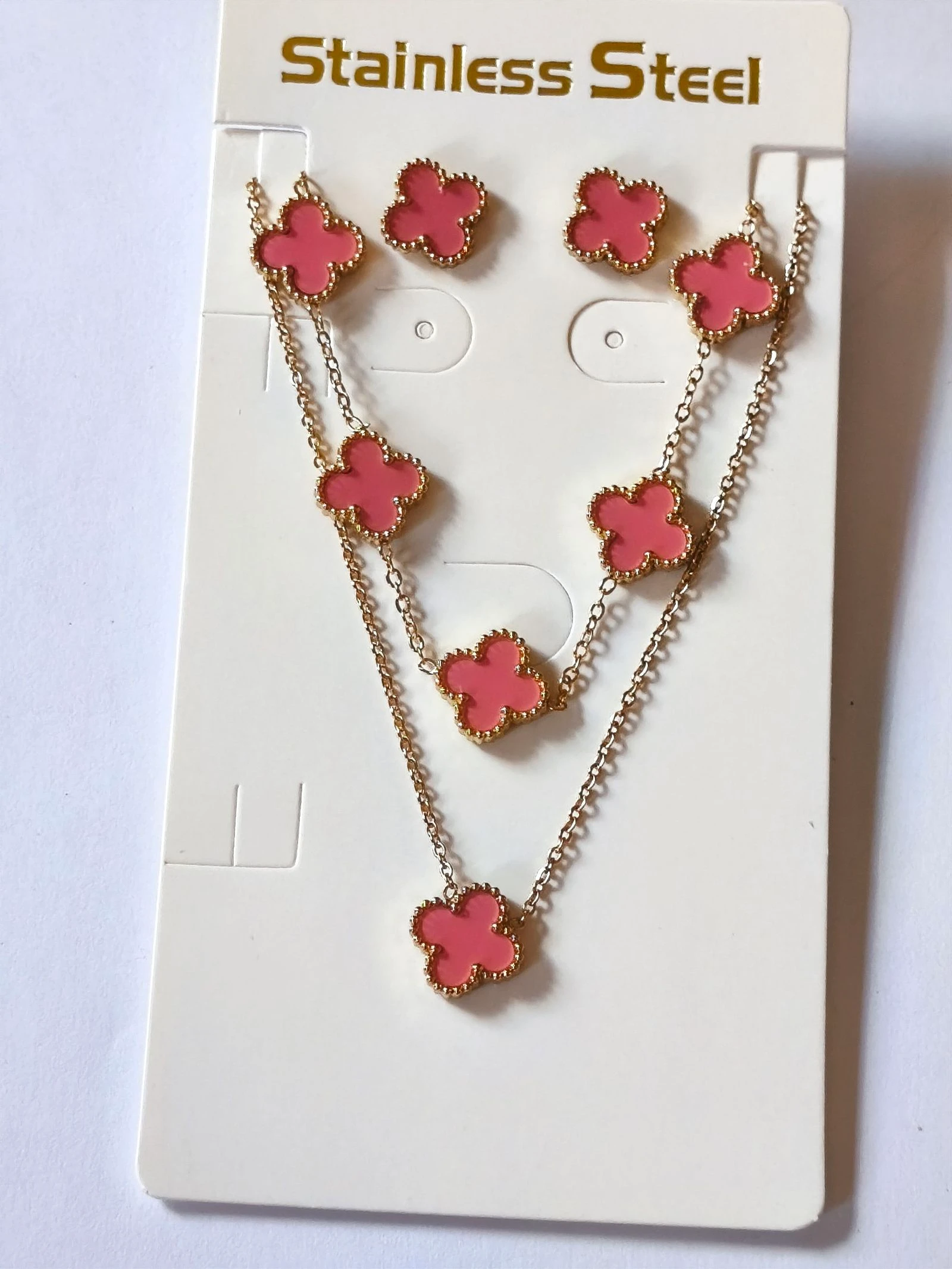 Conjunto de trevo com gargantilha pulseira e brincos corrente dourada de aço – photo 2